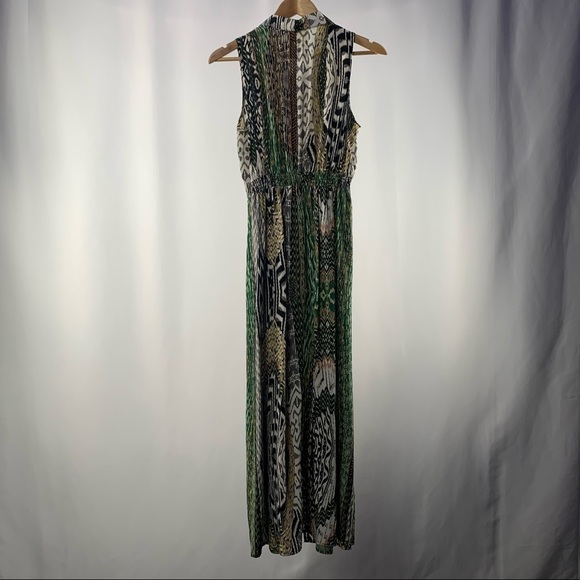 Maeve Silk Collared Sleeveless Print Dress in Peacock Size Extra Small - Picture 3 of 4